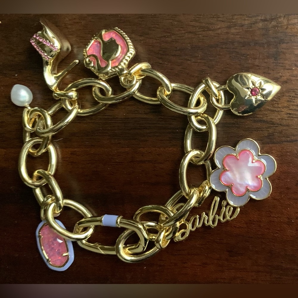 Barbie™ x Kendra Scott Gold Charm Bracelet in Pink Mix